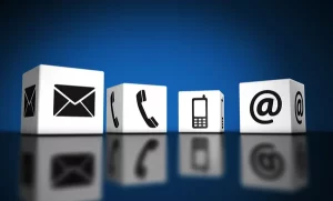 image of cubes with contact us icon with blue background